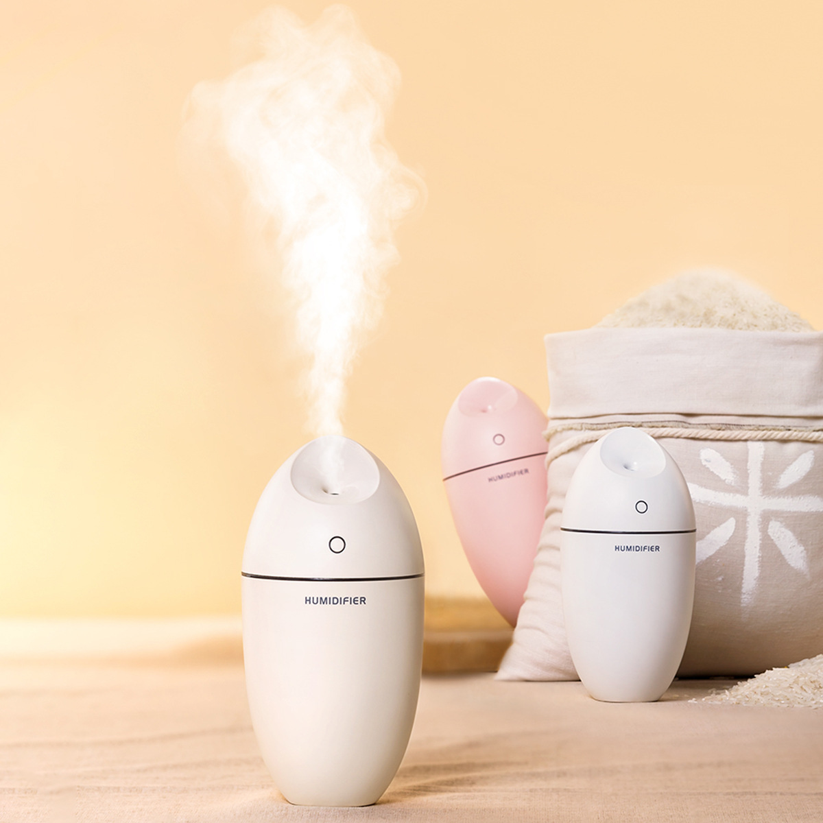 大米加湿器简约ins时尚家居创意礼品USB加湿器 车载迷你加湿器