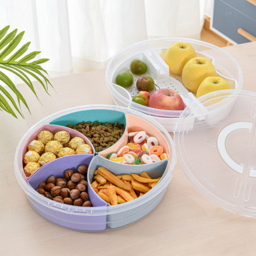 Nordic with Lid Compartment Candy Box Plastic Dried Fruit Plate Household Living Room Melon Seeds Box Snack Storage Box 