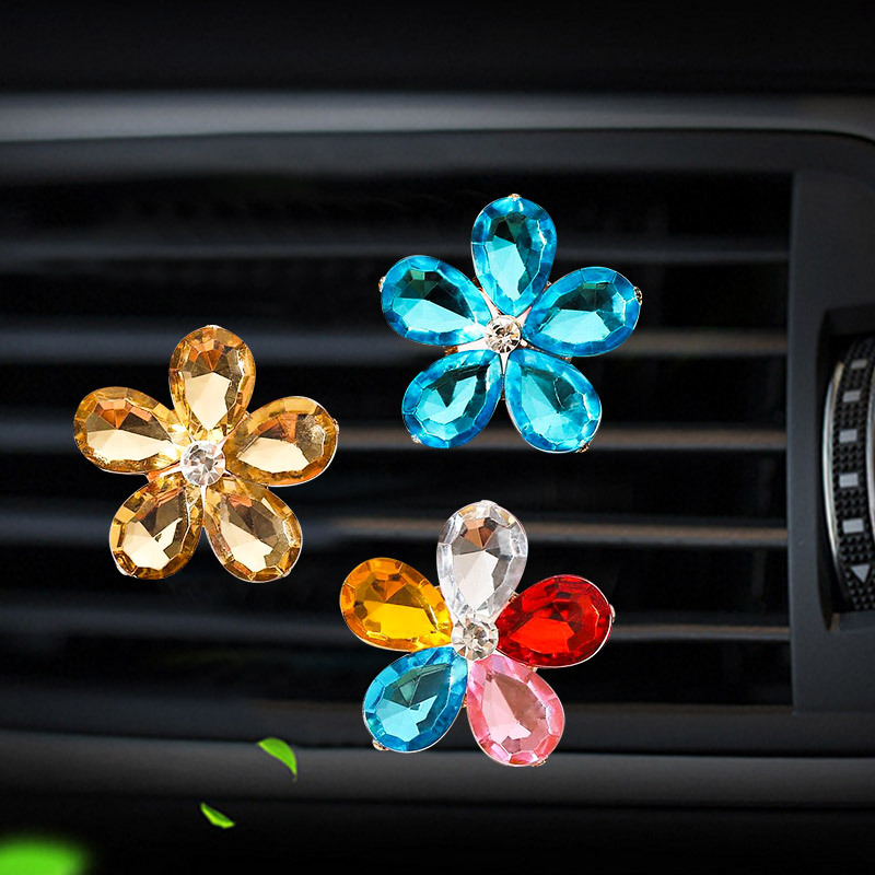 水晶五叶花出风口香水夹高档创意车载风口香水夹车载香水固体香薰