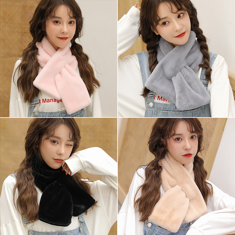 韩版仿獭兔毛皮草围巾女秋冬百搭围脖加厚毛绒保暖仿兔毛围巾批发