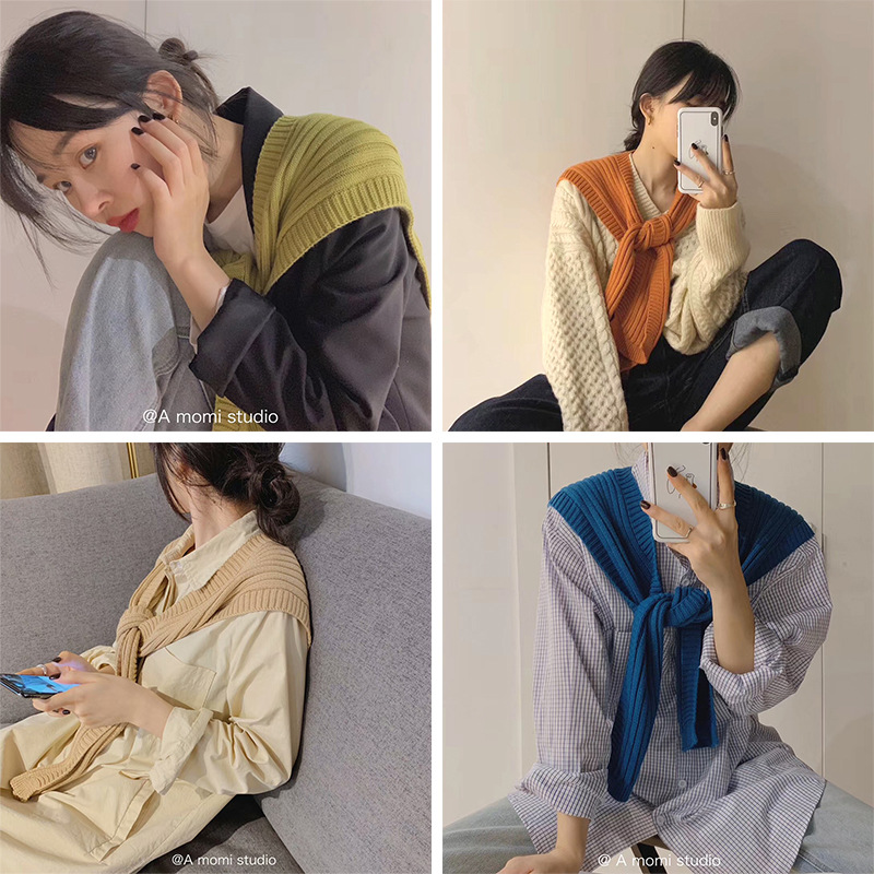 线女友披肩针织搭肩女秋冬新款韩版小搭肩围脖假领子外搭毛线围巾