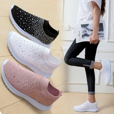 Rhinestone FlyKnit Sneakers CrossBorder 2020 New Mesh Shoes Shoes for Four Seasons Breathable Casual Shoes for Women