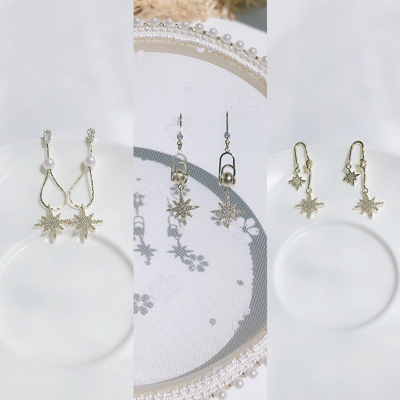 新款时尚银针耳环耳饰耳钩六芒星ins风网红设计东大门简约大气女