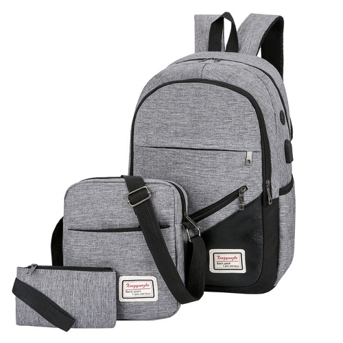 USB Backpack Three-Piece Casual Business Computer Bag Travel Backpack Male and Female High School Student Schoolbag