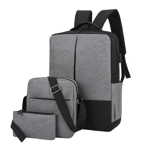 usb backpack three-piece set casual male and female backpack student laptop bag schoolbag business bag