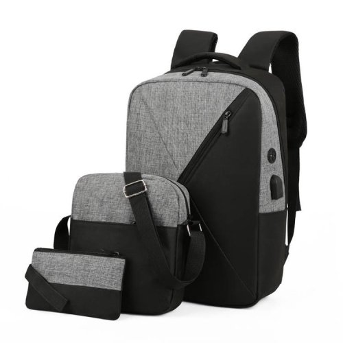 USB Backpack Three-Piece Computer Bag Oxford Cloth Schoolbag Men and Women Multi-Functional Briefcase