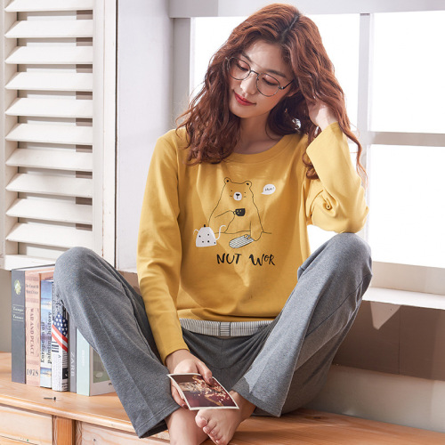 Spring and Autumn New Women‘s Cotton Long-Sleeved Cartoon Cute Pajamas Suit Home Wear One Piece Dropshipping