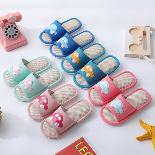 Korean Style Spring and Summer Cute Car Home Linen Slippers Men‘s and Women‘s Baby Slippers Children‘s Slippers HTT