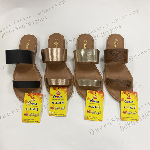 T-2002-1 Popular Women‘s Slippers TPR Sole with Flat Slippers outside Snakeskin Pattern Solid Color Spot Wholesale 
