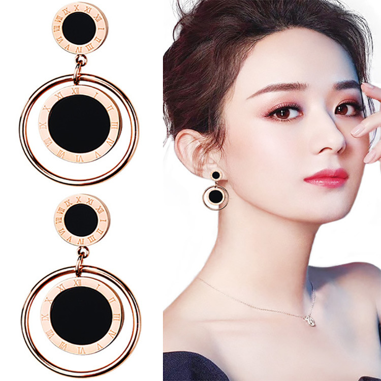 耳环女气质耳钉钛钢圆圈耳环潮人简约耳坠流苏百搭长款吊坠耳饰品