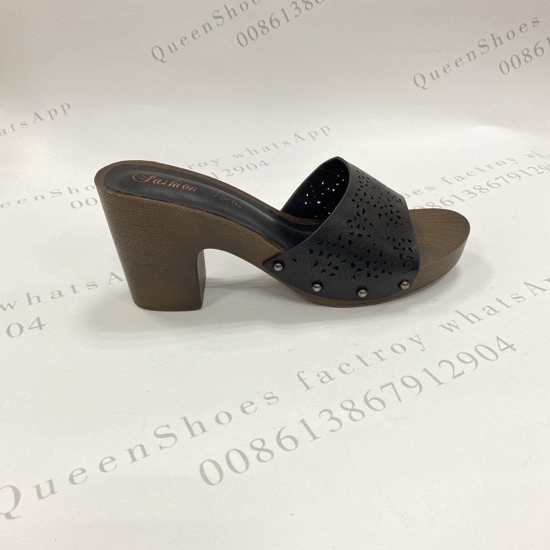 shoes2021镂空高跟女鞋夏季时尚仿木纹底粗跟凉拖鞋纯色女拖鞋详情7