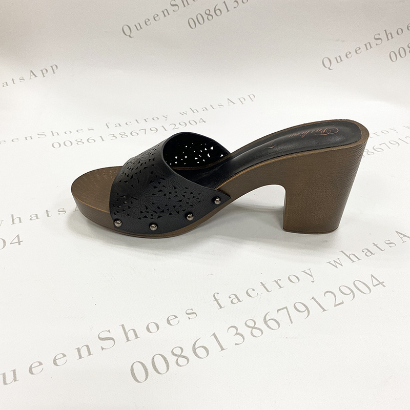 shoes2021镂空高跟女鞋夏季时尚仿木纹底粗跟凉拖鞋纯色女拖鞋详情8