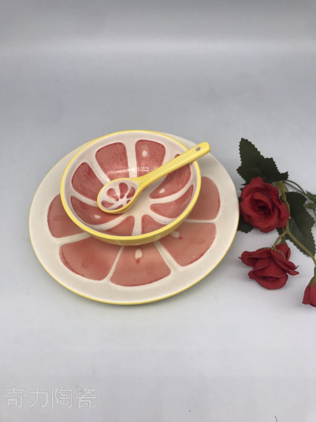 唯格手绘西瓜碗陶瓷创意水里碗可爱家用组合餐具套装碗