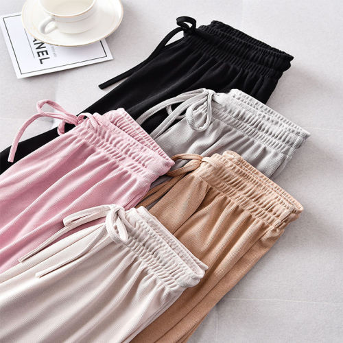 popular ice silk wide-leg pants casual pants slimming and straight ice silk spring and summer thin cropped pants