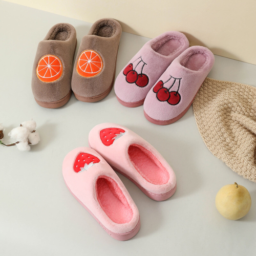 autumn and winter new women‘s shoes korean style fruit plush slippers indoor flat cotton slippers cute plush shoes couple