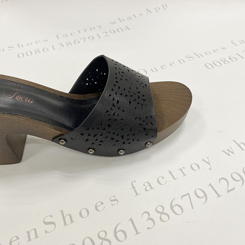 shoes2021镂空高跟女鞋夏季时尚仿木纹底粗跟凉拖鞋纯色女拖鞋详情9