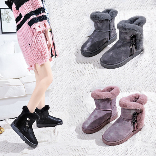 Autumn and Winter New Rhinestone Buckle Women‘s Cotton Shoes Foreign Trade Export Fashion Fur Snow Boots Mid-Calf Snow Boots