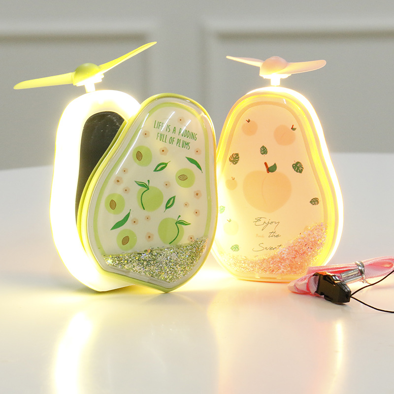 2020夏季新款水果镜子手持风扇 USB充电补光灯化妆镜夜灯迷你风扇