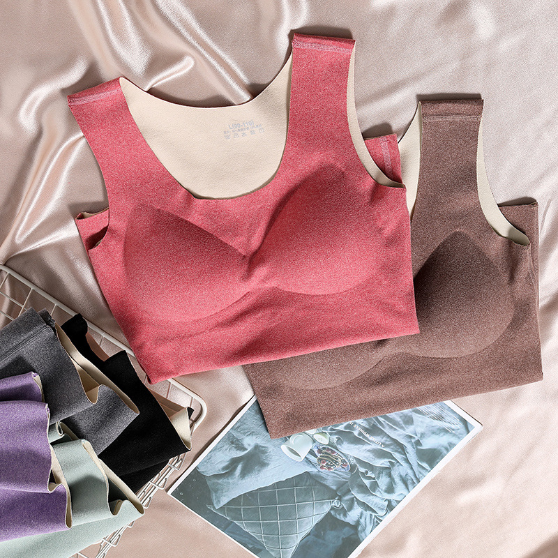 2020秋冬双面绒无痕超薄保暖背心女士轻暖发热贴身带胸垫打底上衣