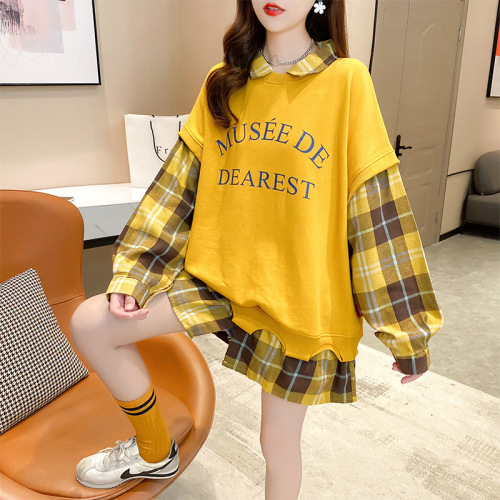 autumn fashionable thin fake two-piece sweater t-shirt women‘s all-match online celebrity korean style baggy coat trendy
