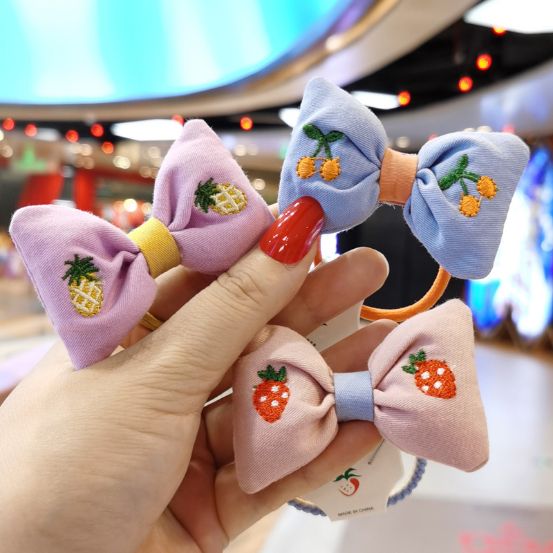 新款百搭儿童发饰卡通布艺填充棉发圈蝴蝶结皮筋水果发绳头饰