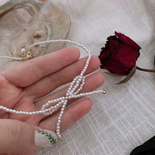 fairy bow small pearl necklace clavicle chain women‘s simple temperament necklace necklace choker retro decoration