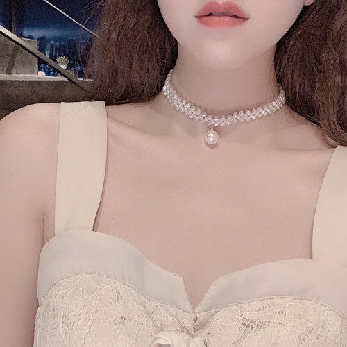 ins internet celebrity temperament imitation pearl clavicle chain female necklace japanese and korean style personality simple short neckband neck jewelry