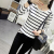  Long-Sleeve T-shirt Female Loose Women's Wear Korean Bottoming Shirt Female All-Matching Crew Neck Striped Shirt Female