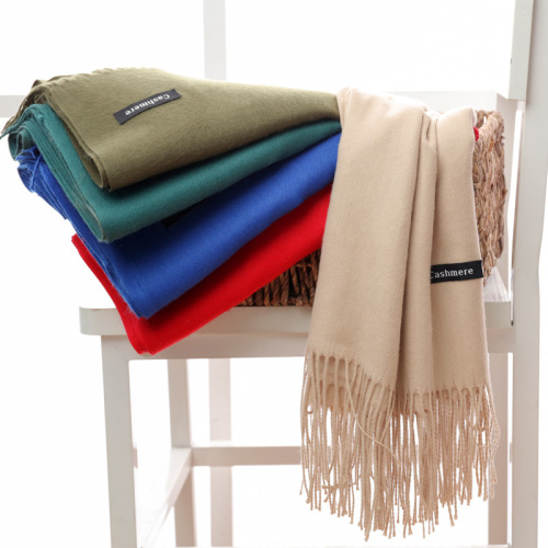 korean style autumn and winter new thickened warm dual-use large shawl long cashmere-like scarf women‘s solid color all-match scarf