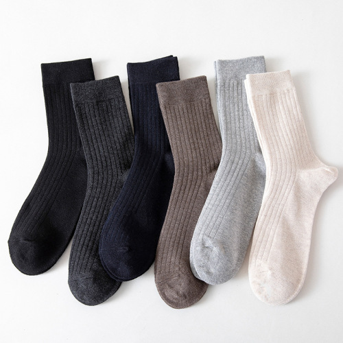 autumn and winter socks new solid color vertical stripes men‘s socks men‘s mid-calf socks classic casual comfortable cotton socks wholesale manufacturers