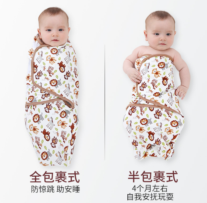 婴儿防惊跳睡袋单层纯棉防踢被秋冬夹棉加大包巾宝宝四季薄款包被