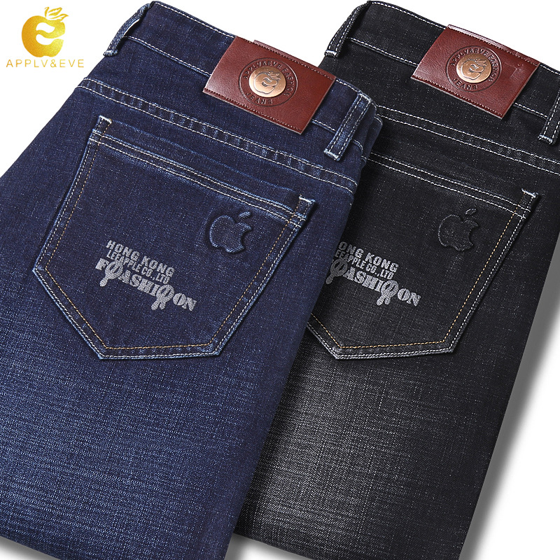苹果牛仔裤男秋冬厚款弹力高腰直筒宽松中老年爸爸装男裤批发跨境