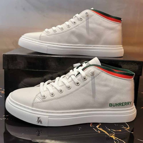 Korean Style White Shoes Men‘s All-Leather Mid-Top Flat Shoes