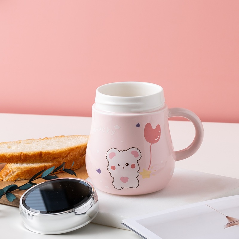 唯格新款色釉陶瓷镜面马克杯带盖可爱学生情侣水杯婚庆伴手小礼品