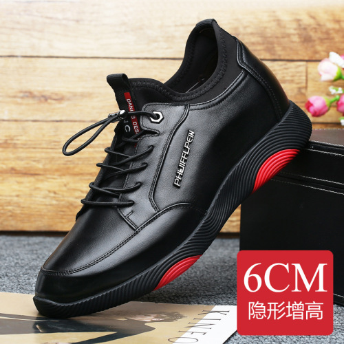 men‘s inner casual shoes men‘s leather invisible inner 6cm korean style fashion black versatile sports shoes