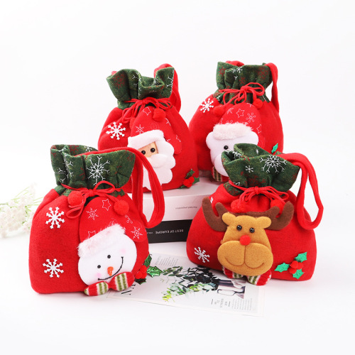 Brushed Gift Bag Apple Gift Bag Santa Claus Snowman Elk Little Bear Cartoon Candy Bag Drawstring Decorative Bag