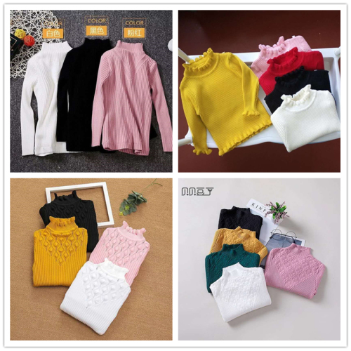 020 Autumn and Winter New Korean Style Solid Color Knitted Bottoming Shirt Girls‘ Pullover Sweater Wooden Ear Turtleneck Top Sweater 
