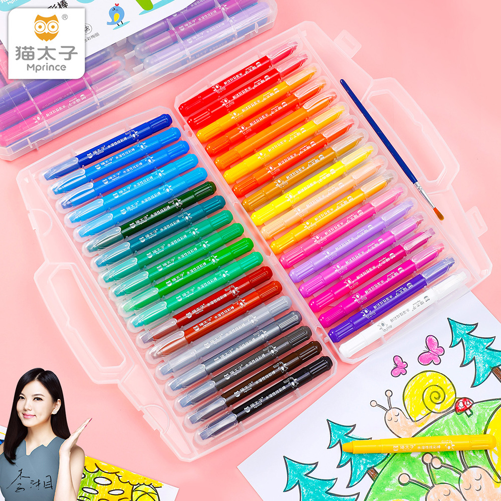 猫太子水溶性炫彩棒12色24色36色48色画画铅笔彩色笔儿童画笔套装