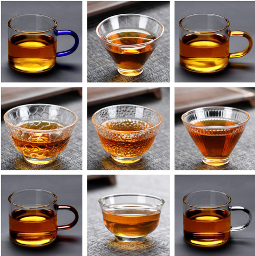 Factory Direct Sales Thick Glass Teacup Hammer Pattern with Handle Kung Fu Tea Master Cup Tea Cup Heat-Resistant Transparent Personal Cup
