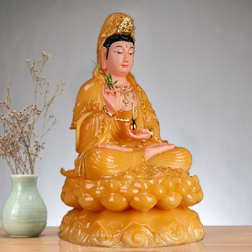 Spot Home Worship Hanbai Jade GuanYin Yellow Jade Guanyin Bodhisattva Send Son Guanyin buddha Statue Crafts Ornaments 