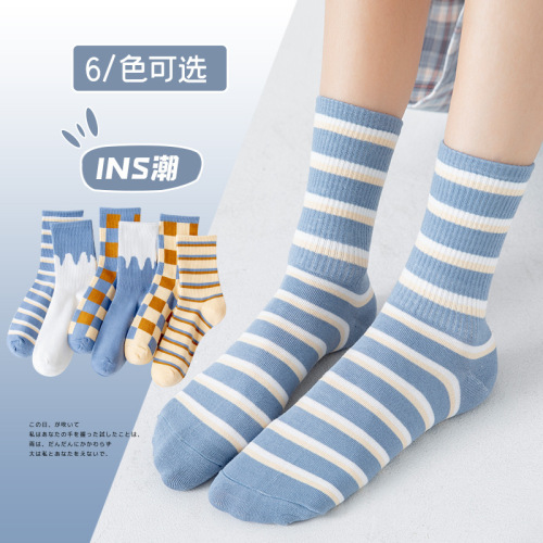 Autumn and Winter new Women‘s Cartoon Color Matching Mid-Calf Socks Comfortable Cotton Fashion Personality Female Socks Factory Wholesale 