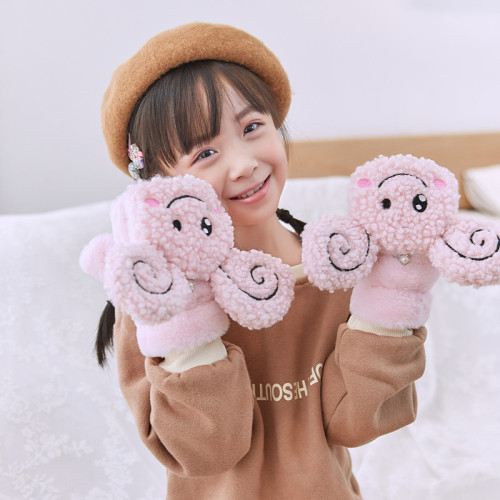 Cartoon Student Ins Thickened Cold Protection Gloves Cute Lamb Flip Gloves Winter Warm Children Gloves Wholesale