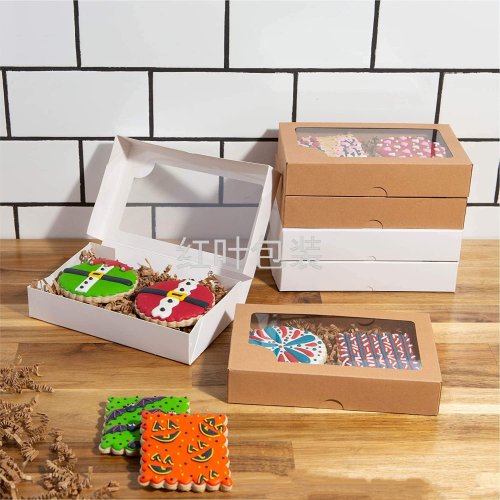 wholesale custom cookie baking kraft paper packing box pet visual window design takeaway packing box