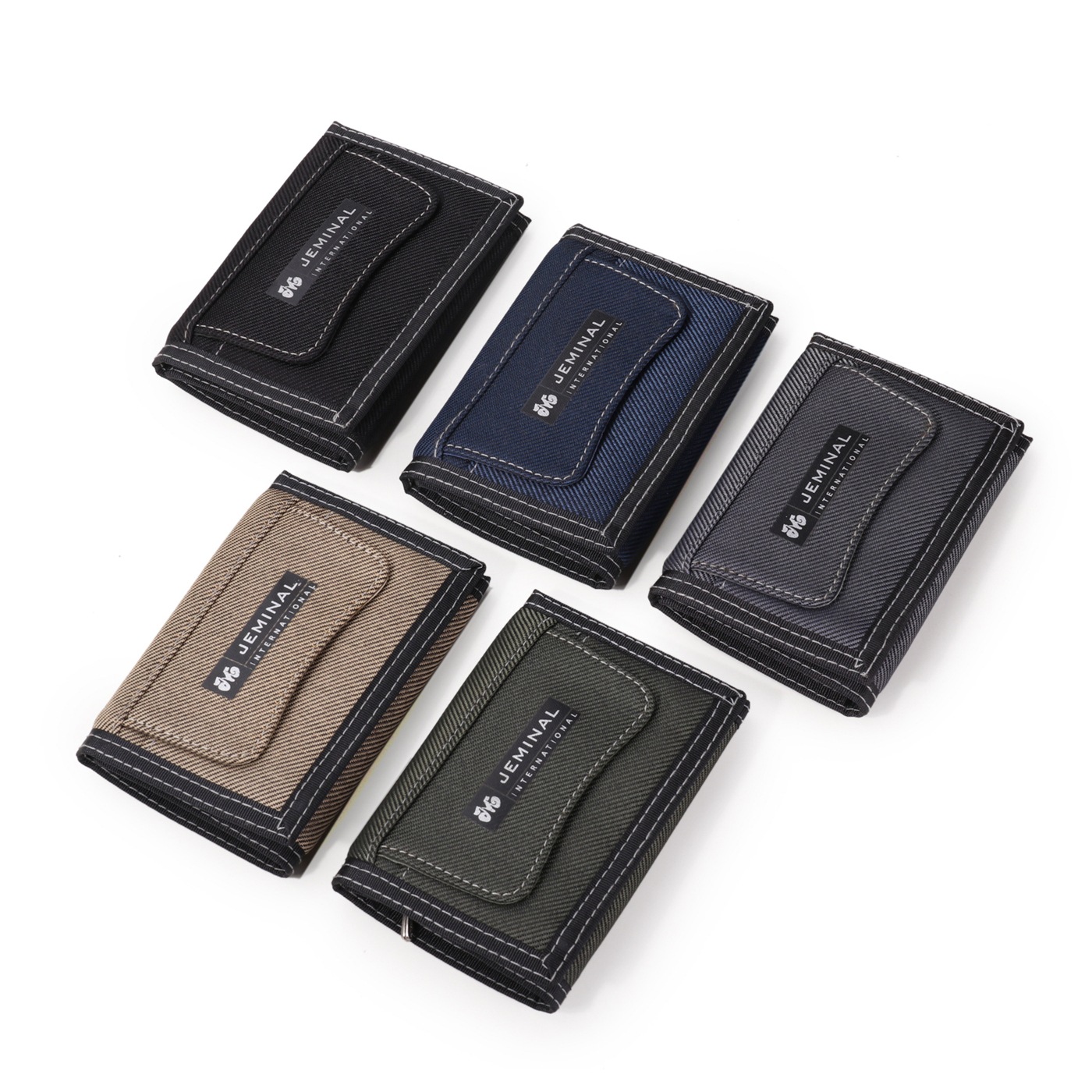 现货JEMINAL新款休闲短款帆布牛仔布中性男士钱包纯色车缝线尼龙