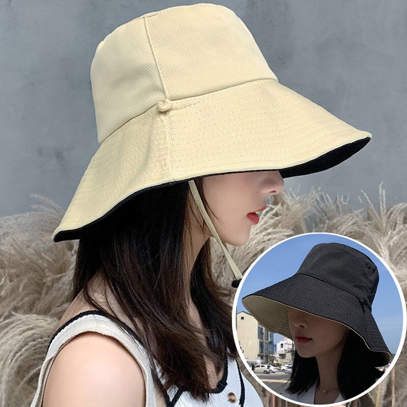 韩版百搭夏季遮阳防晒帽子大沿渔夫帽女士出游海边太阳帽防紫外线
