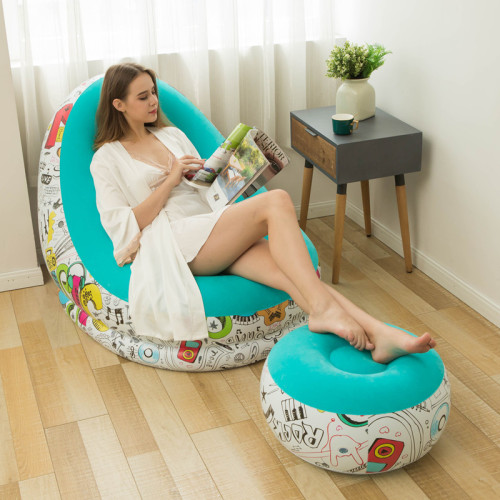 new macaron color inflatable lazy sofa with footstool combination inflatable recliner graffiti inflatable sofa wholesale