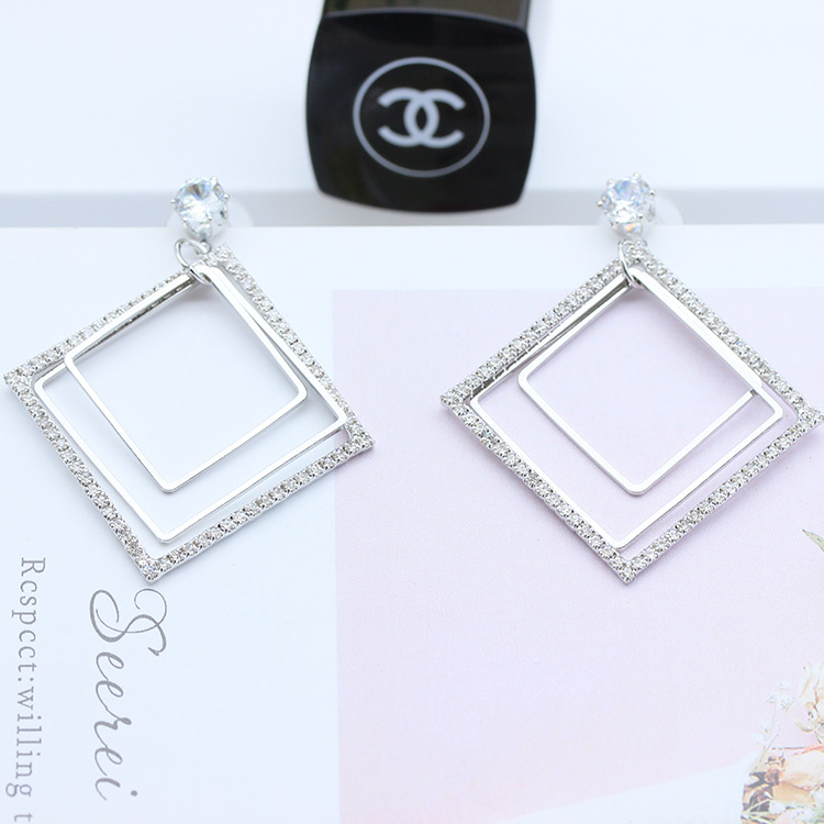 925耳环电镀真金MEDO蜜度耳饰 韩国东大门耳环镶钻铜方形夸张饰品