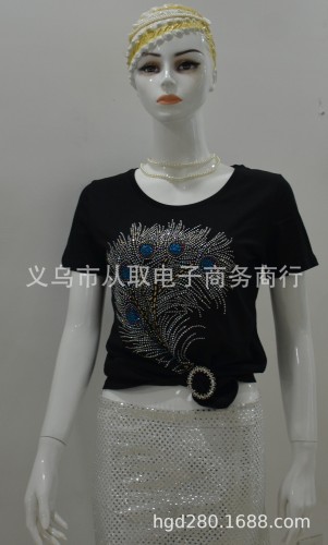 New Clothing Accessories Boutique Hot Stamping Rhinestone T-shirt Personalized Hot Stamping
