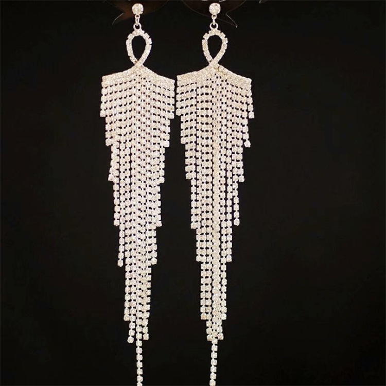欧美大牌s925银针耳饰镶钻水钻流苏耳环长款复古风气质超仙耳坠女