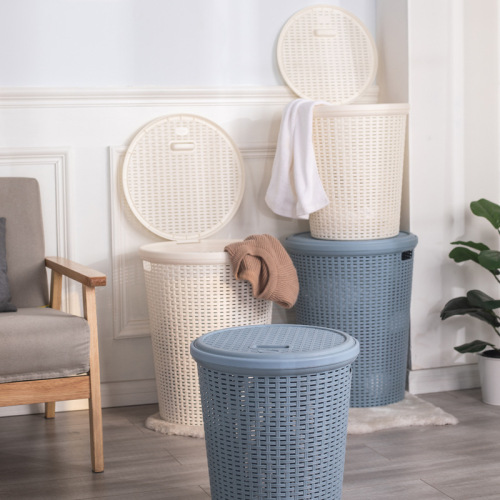 factory direct woven rattan-like japanese style laundry basket plastic laundry basket bathroom laundry storage basket laundry basket